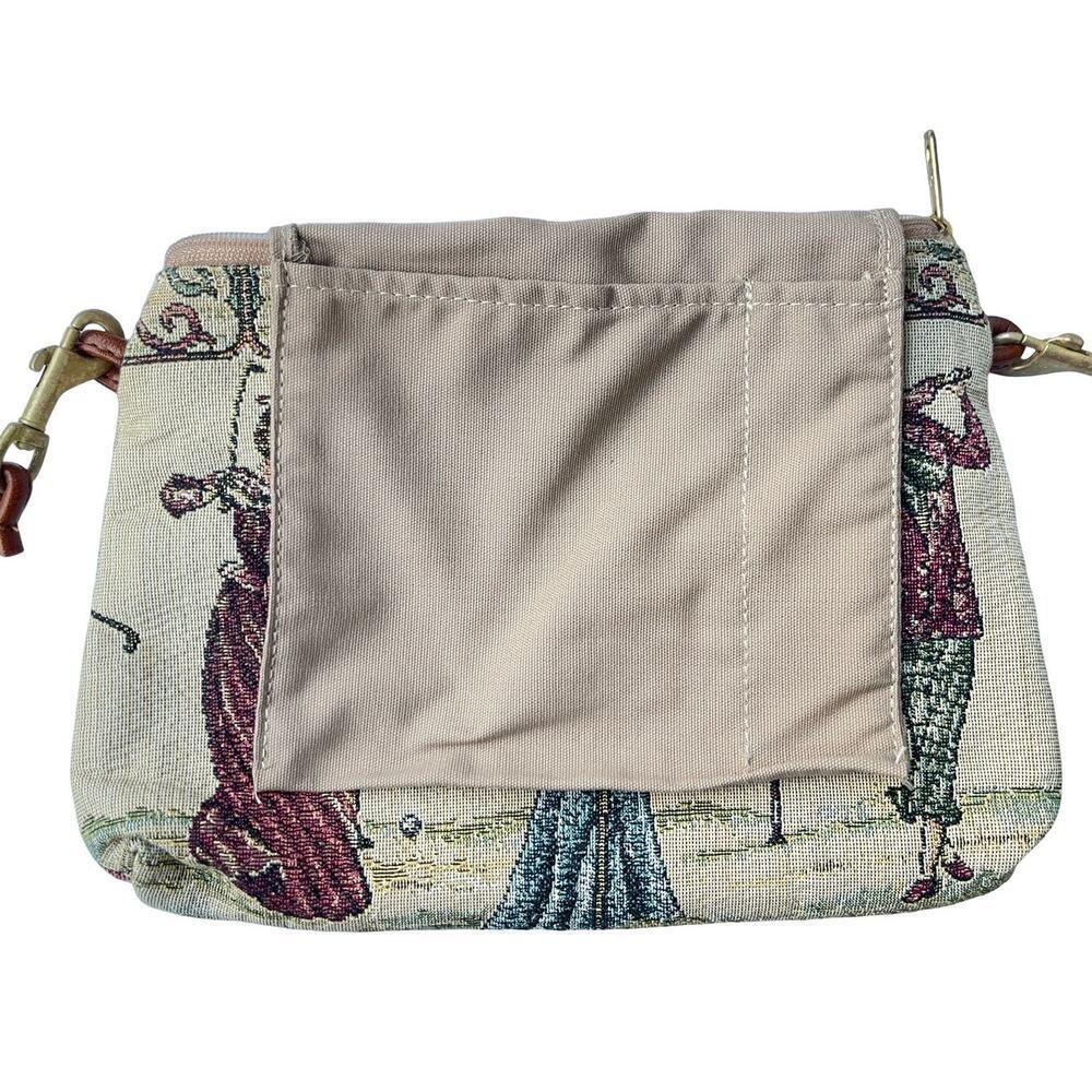 Vintage Tapestry Shoulder Bag with Victorian Golfers Scene & Brown Strap - Picture 7 of 11